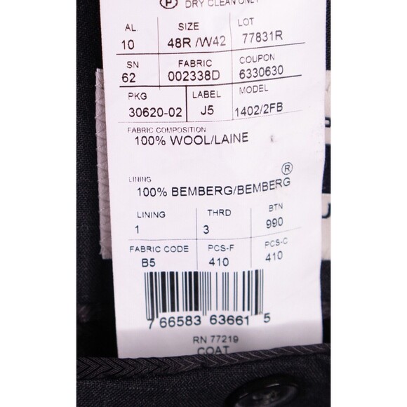 Joseph Abboud Suit Coat Mens 48R Gray Italian Wool Vitale Barberis Canonico - Picture 13 of 16